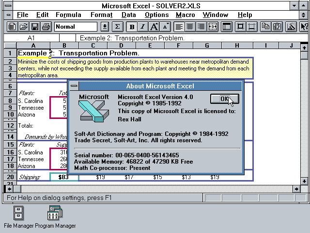 Microsoft Excel 4.0 - About